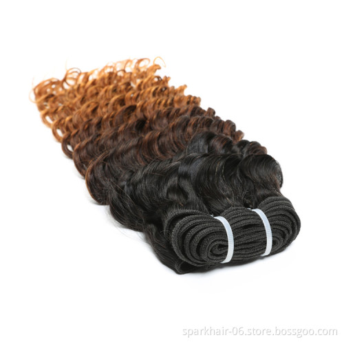 9a 100g SPARK Ombre Brazilian Remy Human Hair Weaving Bundle for Women Weave Hair Extension Black Brown Deep Curly Wave 1b/4/30